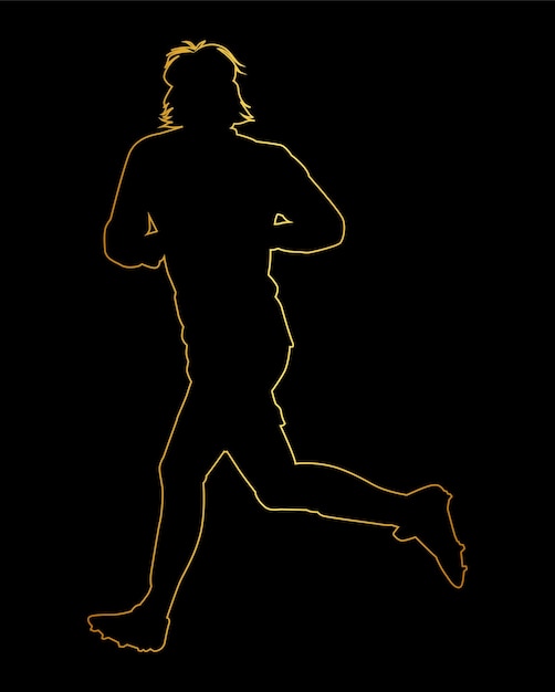 a silhouette of a running person with a yellow background.