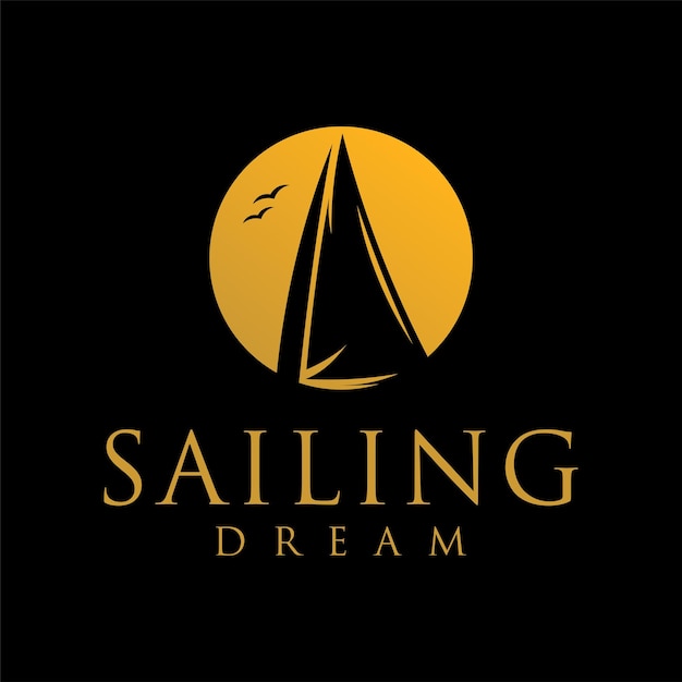 Silhouette sailing boat on moon logo design, un mistico ed elegante viaggio nautico
