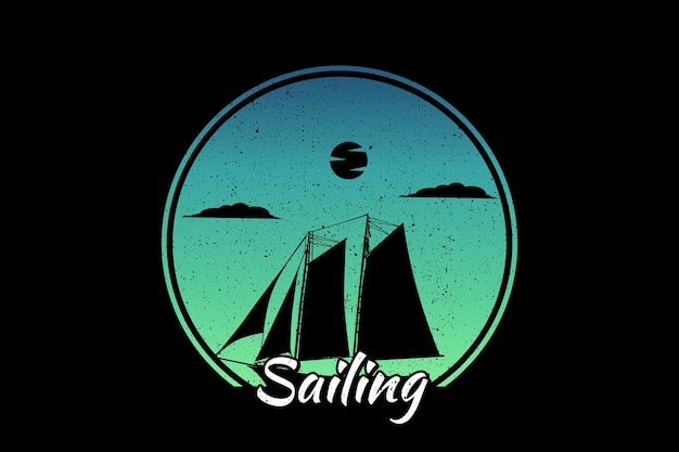 Silhouette sailing retro vintage