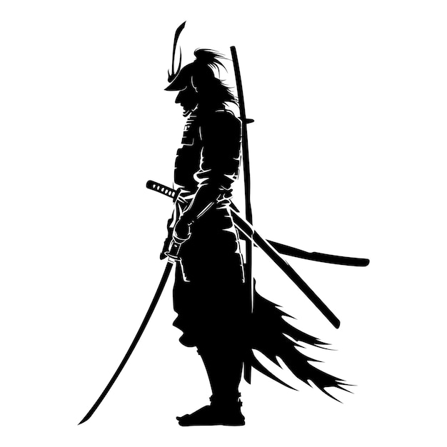 Силуэт самурая черный цвет только полное тело