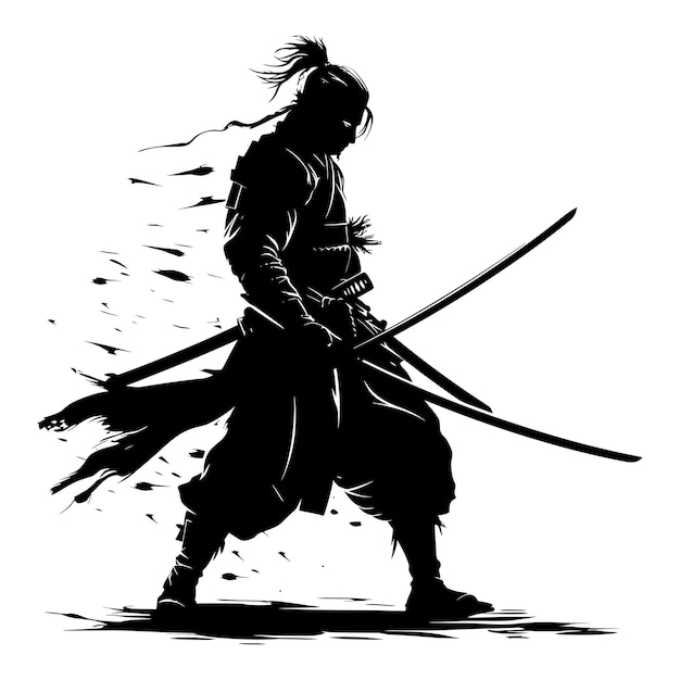 Silhouette samurai black color only full body