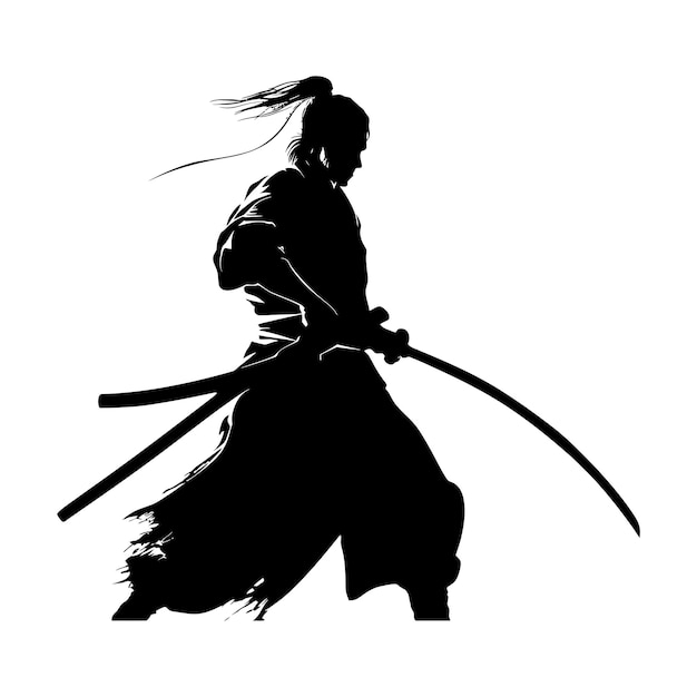 Silhouette samurai black color only full body