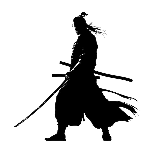 Vettore silhouette samurai colore nero solo tutto il corpo