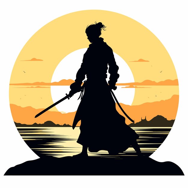 Vettore samurai a silhouette