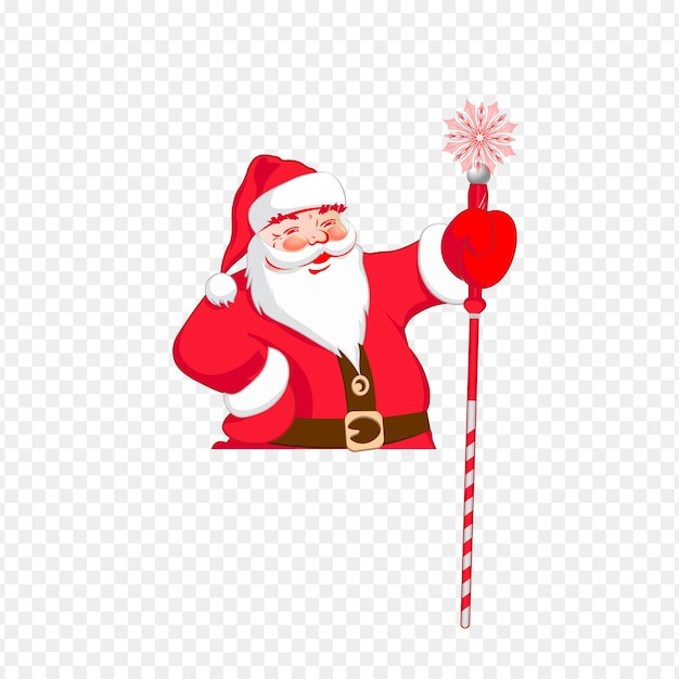 Silhouette of Santa Claus in hand holds a staff