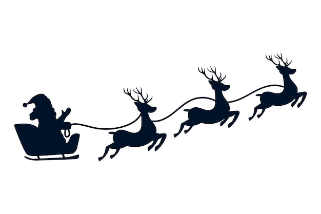 Vector silhouette of santa claus in sleigh and deer christmas day