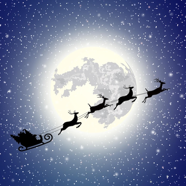 Silhouette santa claus sleigh