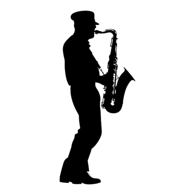 Vector silhouette saxophonist in perform black color only