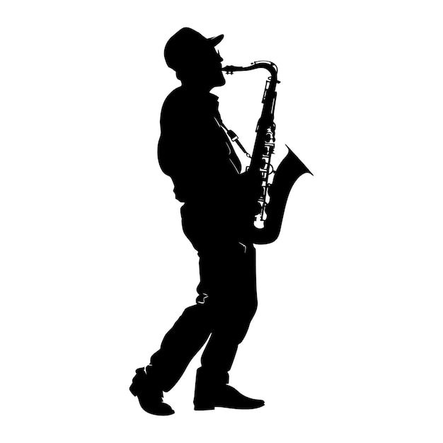 Vector silhouette saxophonist in perform black color only