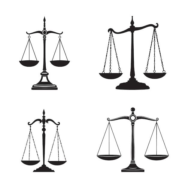 Silhouette Scales of Justice Icons Set Collectie