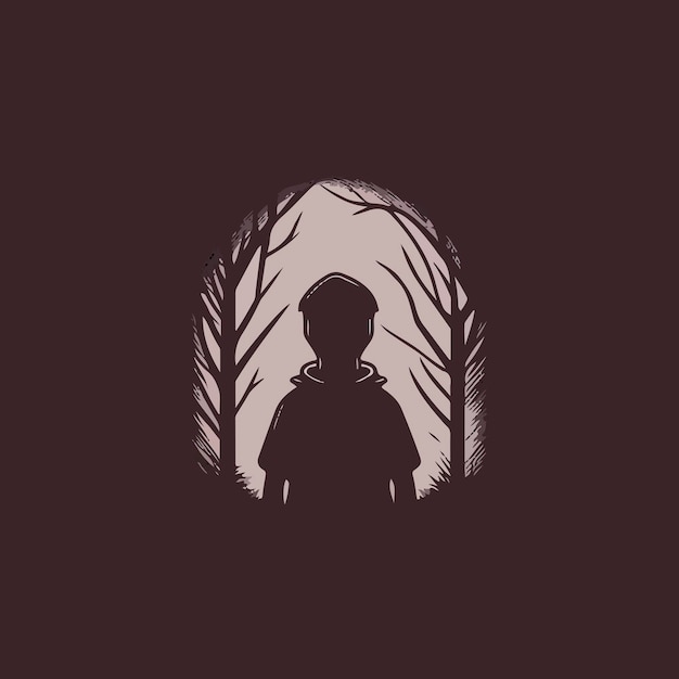 silhouette of a scared child in the forest