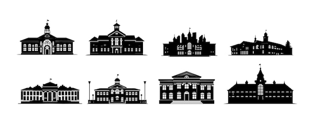 Silhouette dell'edificio scholl isolato su sfondo bianco collegio o università di architettura