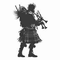 Vector silhouette scottish man wearing kilt playing great higland bagpipe black color only