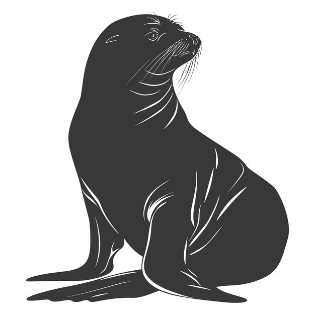 Vector silhouette sea lion animal black color only full body