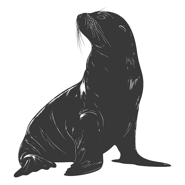 Vector silhouette sea lion animal black color only full body