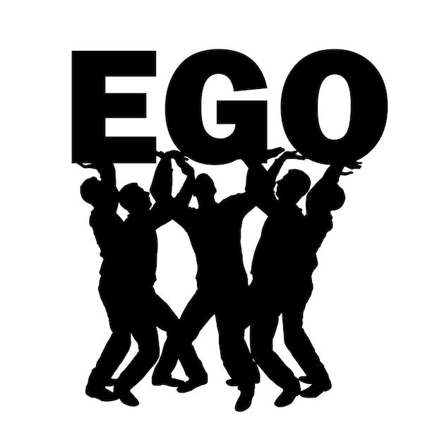 The silhouette of a selfish crowd holds the word ego Vector Silhouette