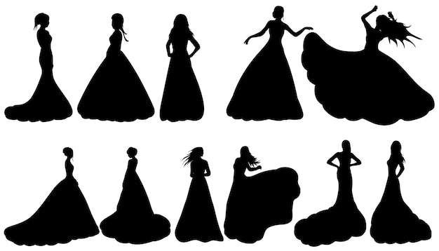 Silhouette set of bride isolated vector