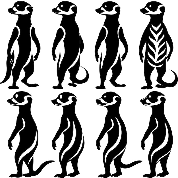 silhouette set of eight majestic meerkats standing tall