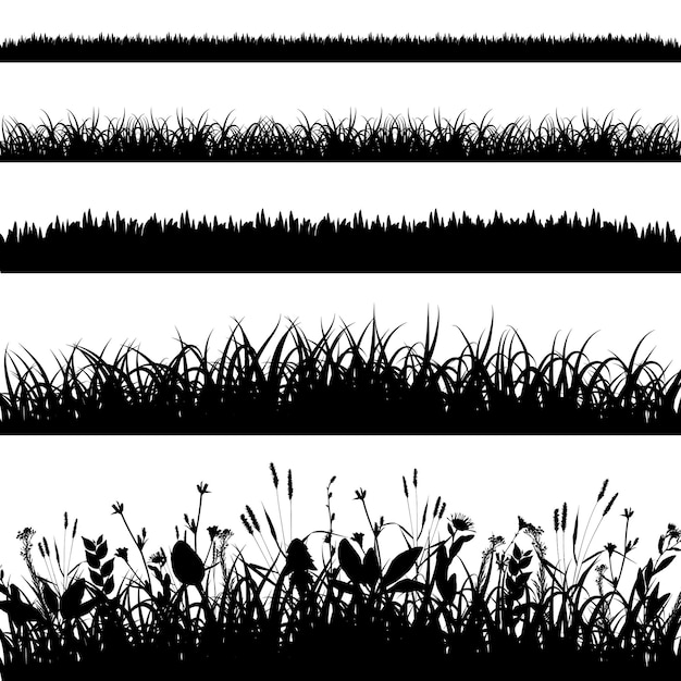 Vector silhouette set of grass borders vector