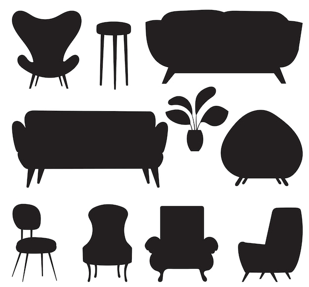 Vector silhouette set of home furniture vector