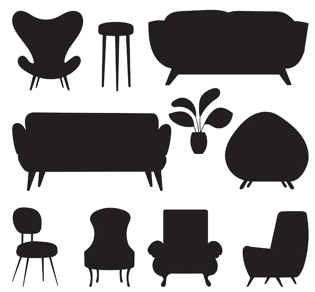 Silhouette set of home furniture vector