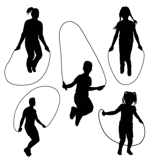 Silhouette set of male and female jump rope sport silhouette