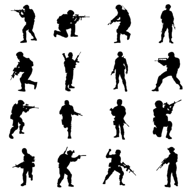 Silhouette set of military soldier