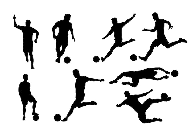 Vector silhouette set of soccer player in action