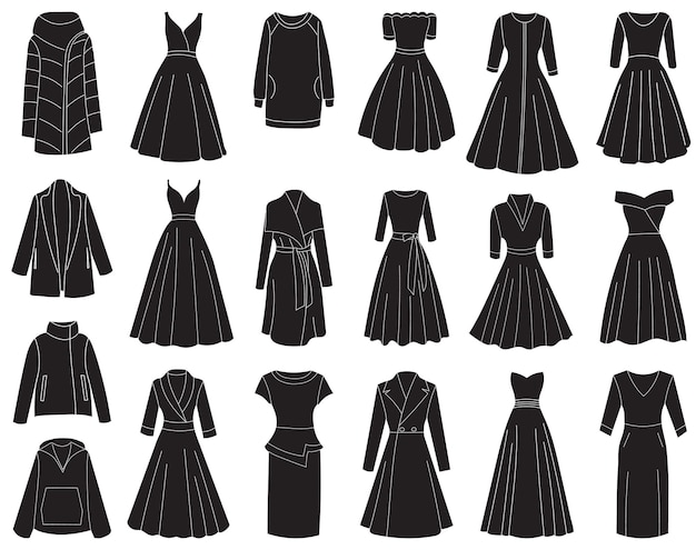 Silhouette set of women's clothing on white background vector