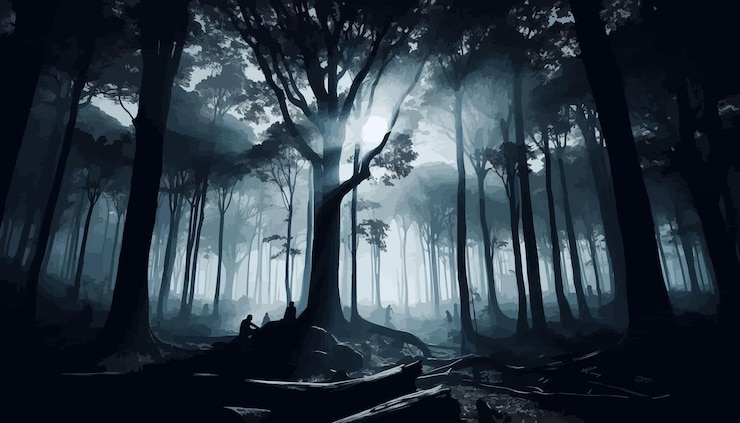 Vector silhouette shadow of forest scene
