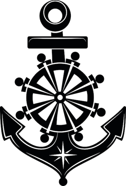 Silhouette Of Ship Wheel And An Anchor Isolated On Transparent Background