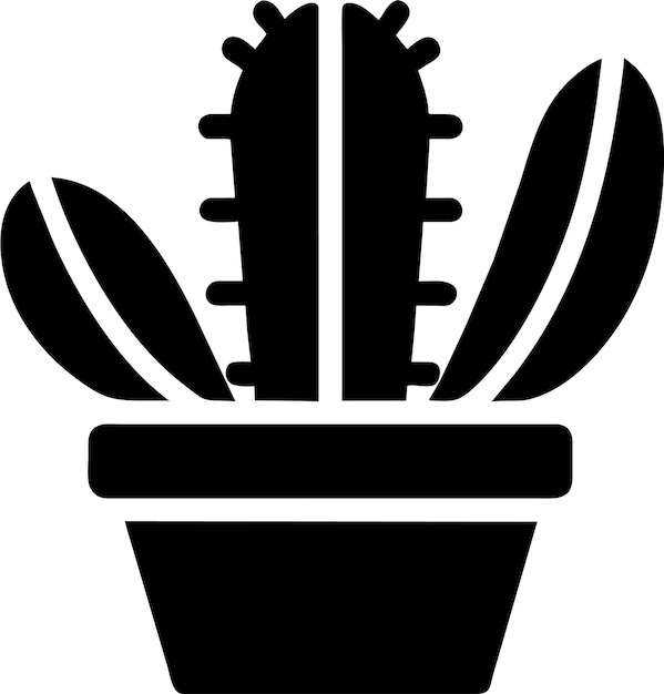 Silhouette of Simple Cactus in Pot Icon in Flat Style Vector Illustration