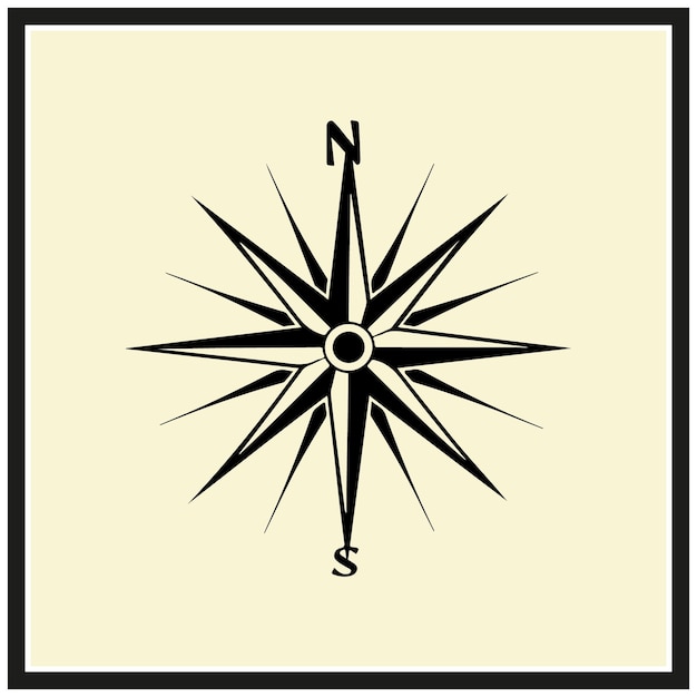 Vector silhouette of a simple compass rose clipart on a white background