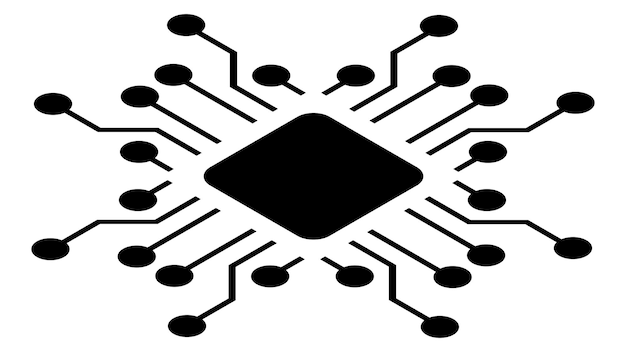 Silhouette of simple isometric schematic chip or component for microcircuits isolated on white background Technical clipart Vector