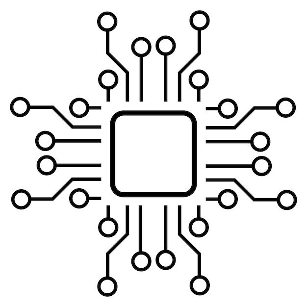 Silhouette of simple isometric schematic chip or component for microcircuits isolated on white background Technical clipart Vector