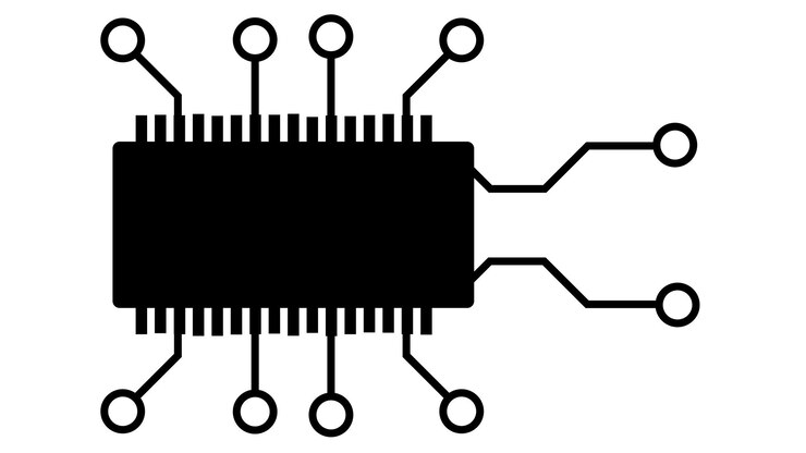 Vector silhouette of simple isometric schematic chip or component for microcircuits isolated on white background technical clipart vector