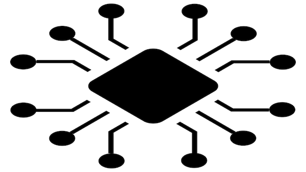 Silhouette of simple isometric schematic chip or component for microcircuits isolated on white background Technical clipart Vector