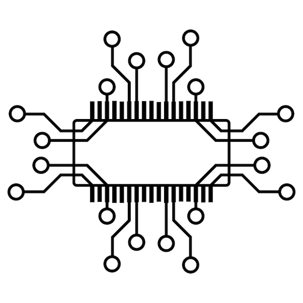 Silhouette of simple isometric schematic chip or component for microcircuits isolated on white background technical clipart vector