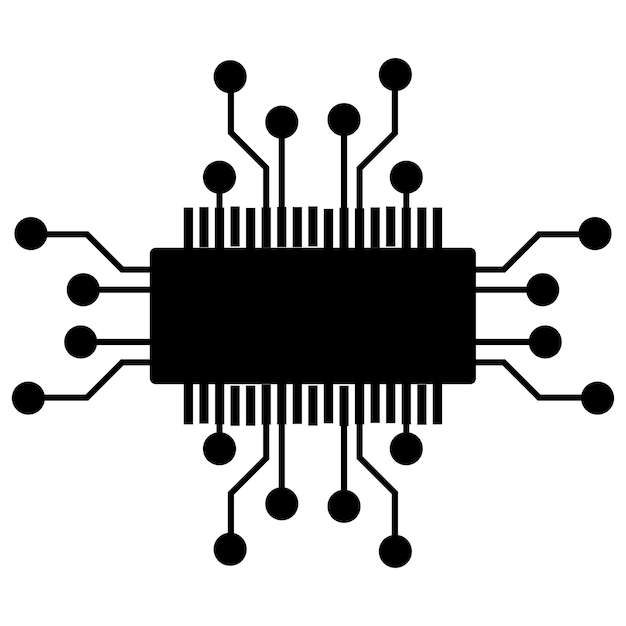 Silhouette di un semplice chip schematico o componente per microcircuiti isolati su sfondo bianco vettore di clipart tecnico