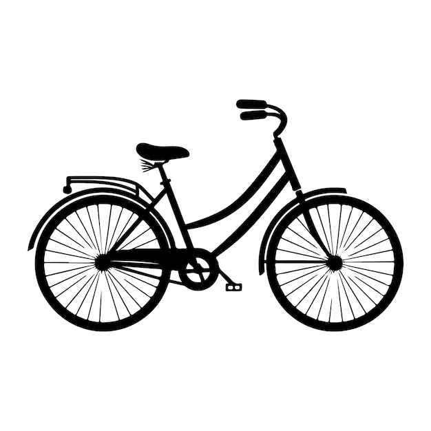 Vector silhouette of a simple vintage bicycle clipart black and white