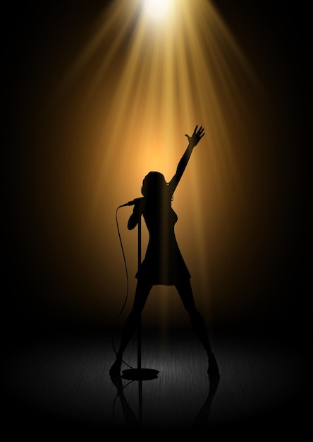 Vector silhouette of a singer under spotlights