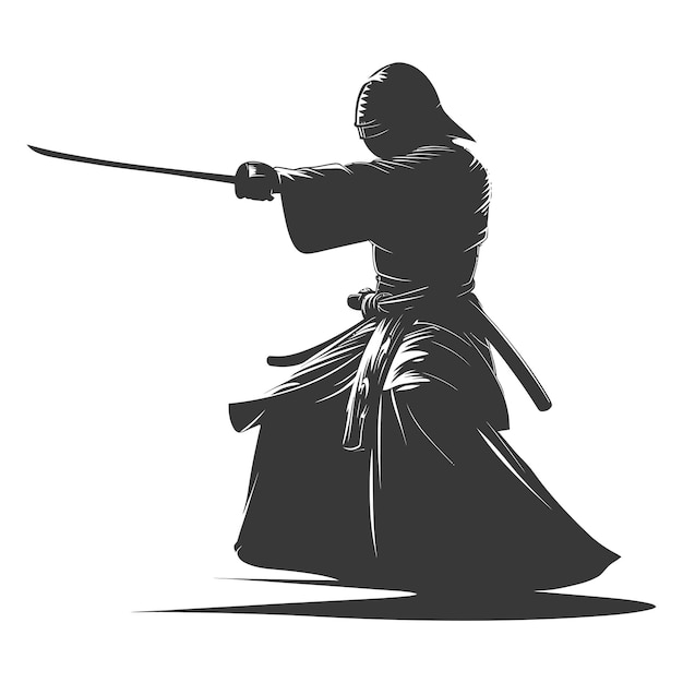 Vector silhouette single kendo athletes in action black color only