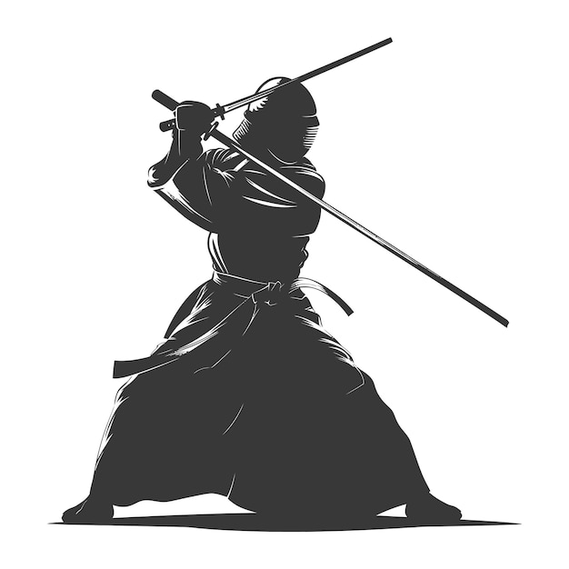 Vector silhouette single kendo athletes in action black color only