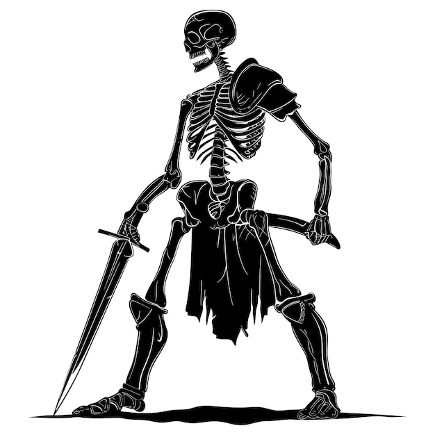 Silhouette skeleton warrior black color only full body