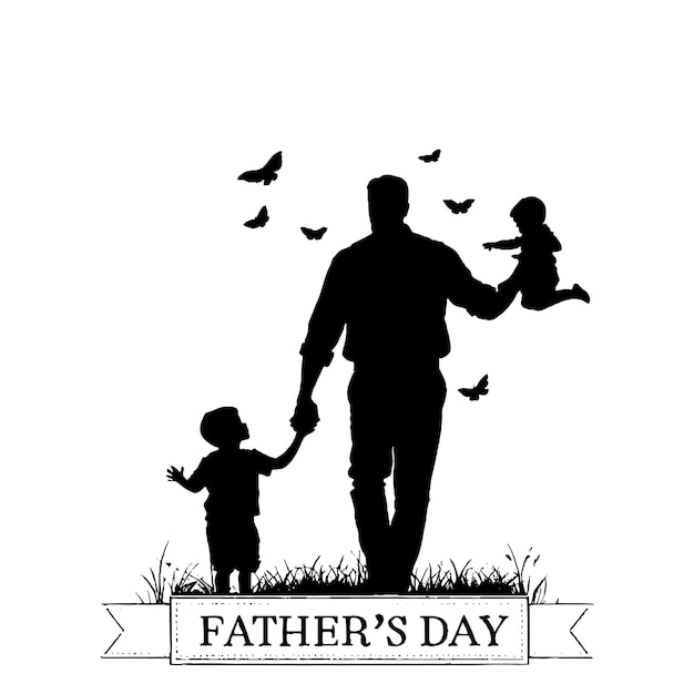 Vector silhouette sketch fathers day poster for use on tshirts and mugs hand drawn vector