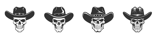 Vector silhouette of a skull in cowboy hat cowboy skull icon set vector illustration