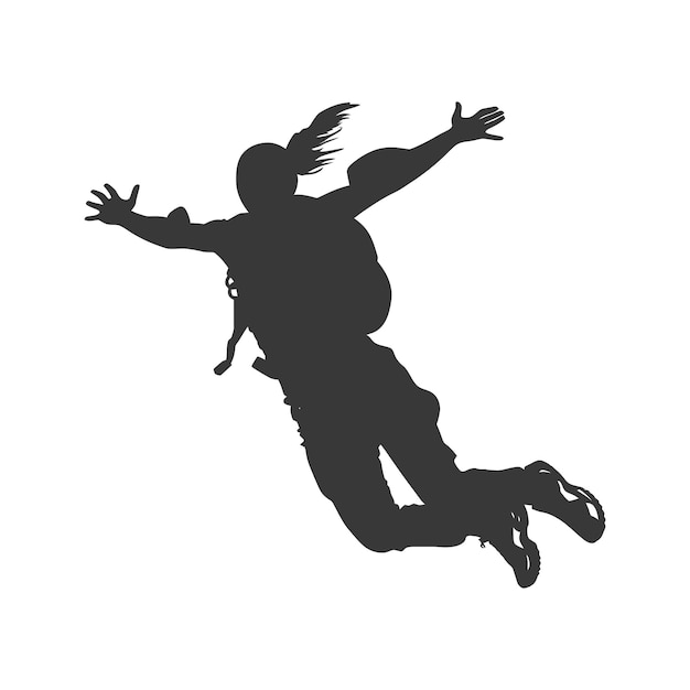 Vector silhouette skydiver woman in action full body black color only