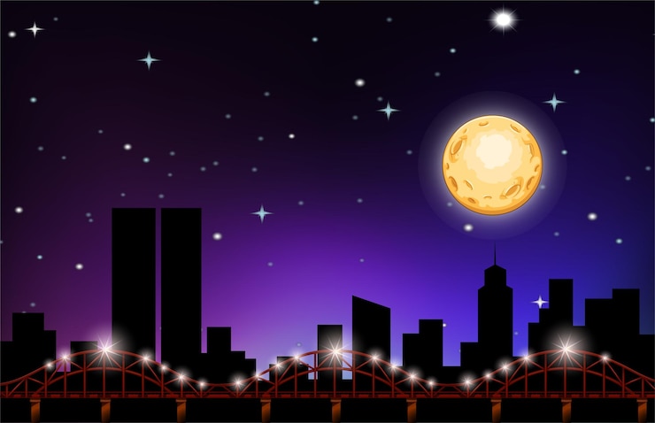 वेक्टर silhouette skyline skyscraper with bridge background