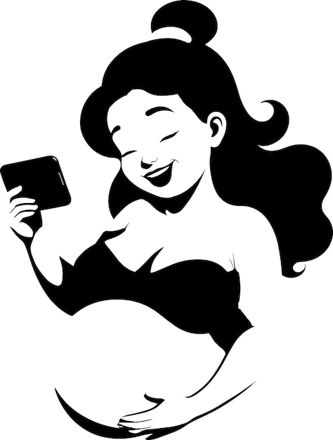 Vector silhouette smiling pregnant woman watching phone and relaxing for stress relief mother healthcare