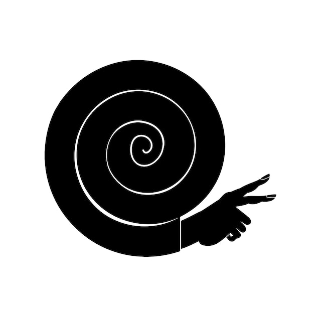 Silhouette of a snail with a shell in black Flat style cochlea icon for printing and design Illustration of the snail logo isolated on a white background Vector graphics